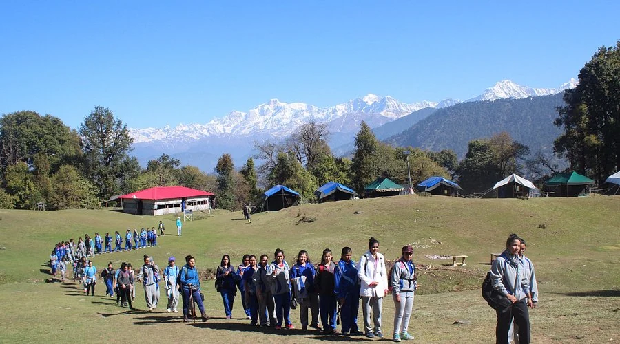 Chopta meadow campsite with Himalayan views